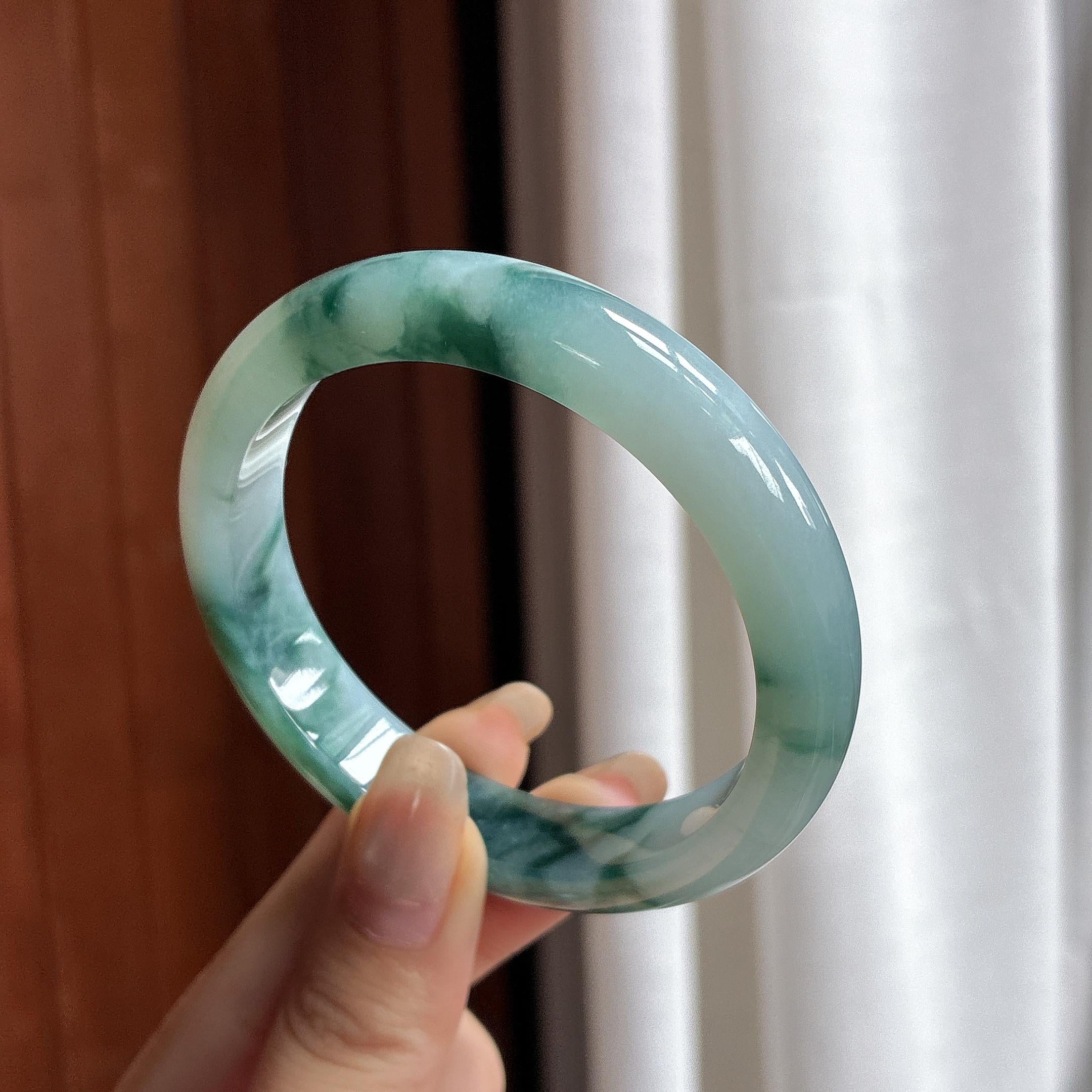 细糯种飘花正圈平安镯 55圈 天然缅甸A货翡翠（yc466152）
