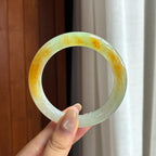 Vòng tay tròn ngọc phỉ thúy màu vàng băng như nếp đặc sắc, size 56, ngọc phỉ thúy tự nhiên loại A Myanmar (yc450850)