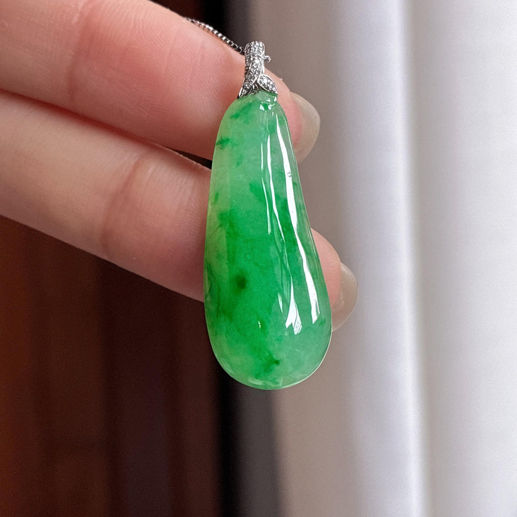18k金扣头糯冰飘花福瓜挂件 天然缅甸A货翡翠（yc481855）