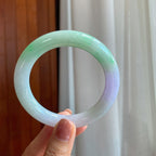 糯冰春带彩翡翠圆条手镯（57mm）（yc284627）