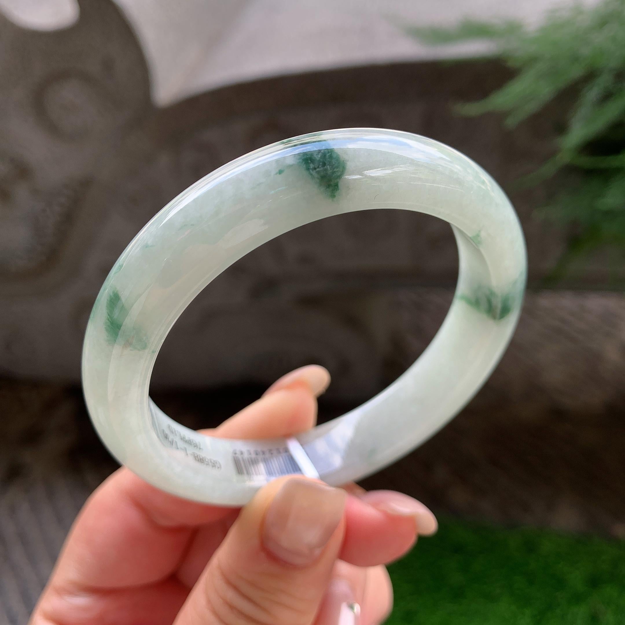 糯种飘蓝花正圈平安镯  57.2圈口  天然缅甸A货翡翠（yc418854）