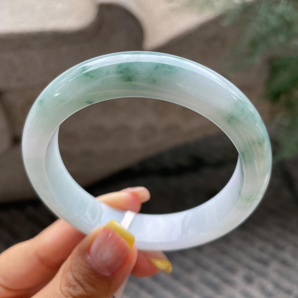 细糯种飘花正圈平安镯57.8圈     天然缅甸A货翡翠（yc366483）