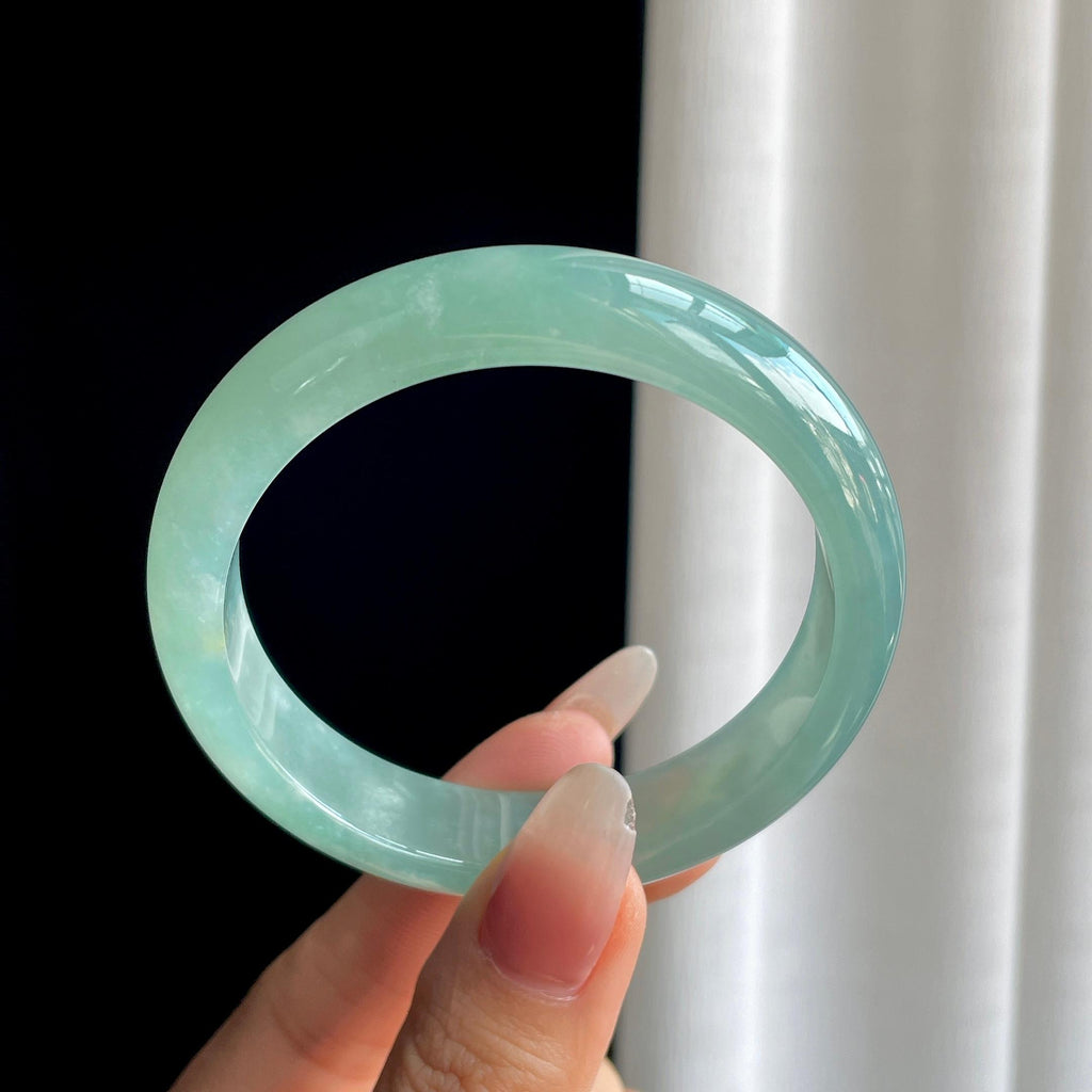 冰种湖水蓝翡翠平安镯（55.7mm）（yc303030）