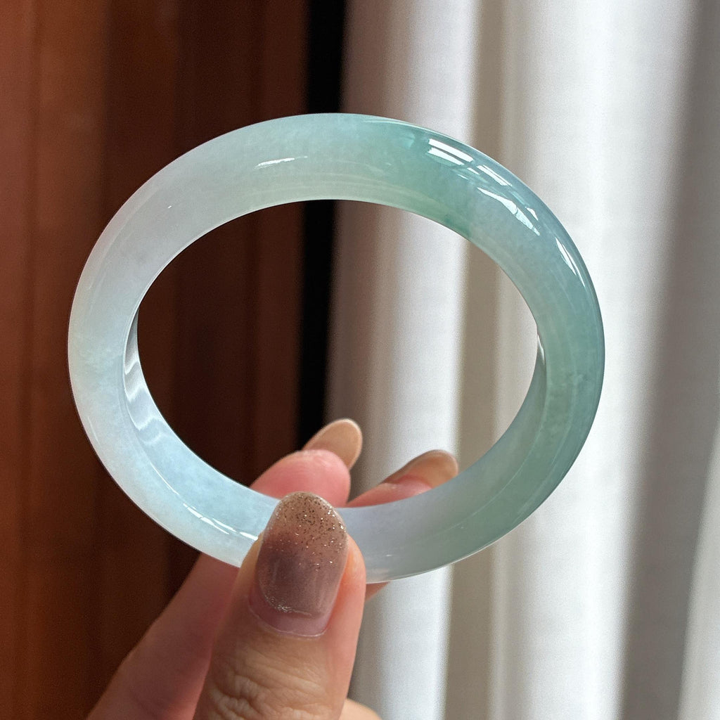 糯冰蓝底飘花正圈平安镯 54圈 天然缅甸A货翡翠（yc454481）
