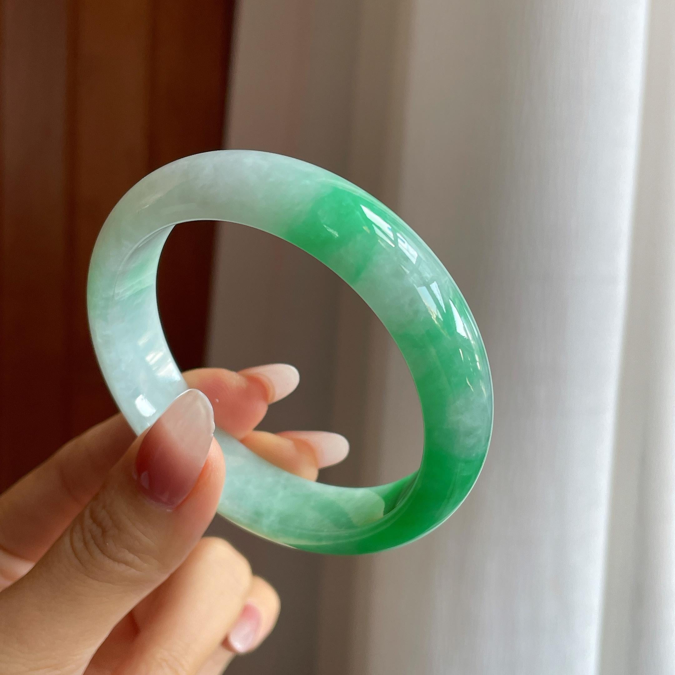 糯冰带色翡翠平安镯（57mm）（yc302425）