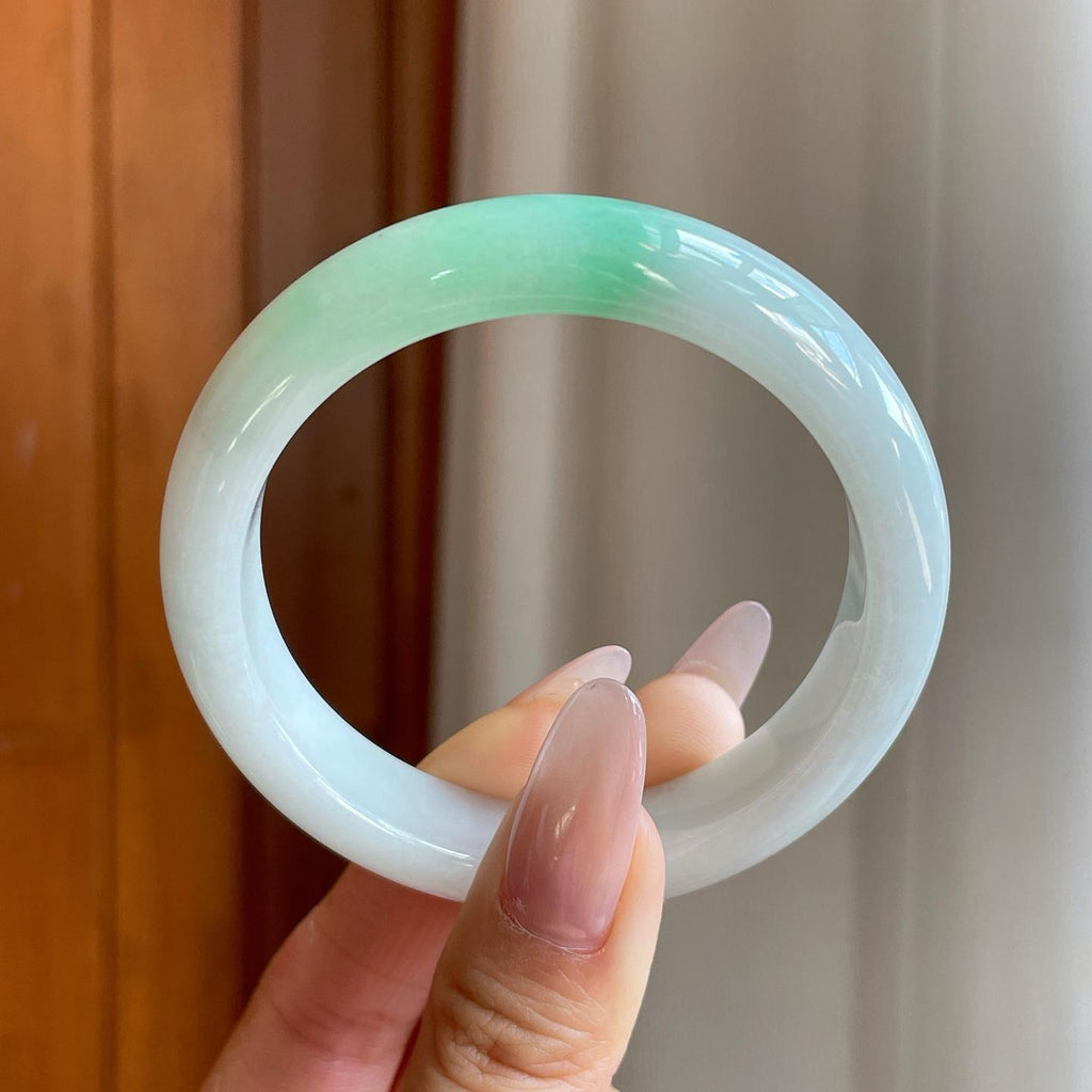 细糯冰白底青翡翠平安镯（54mm）（yc278067）
