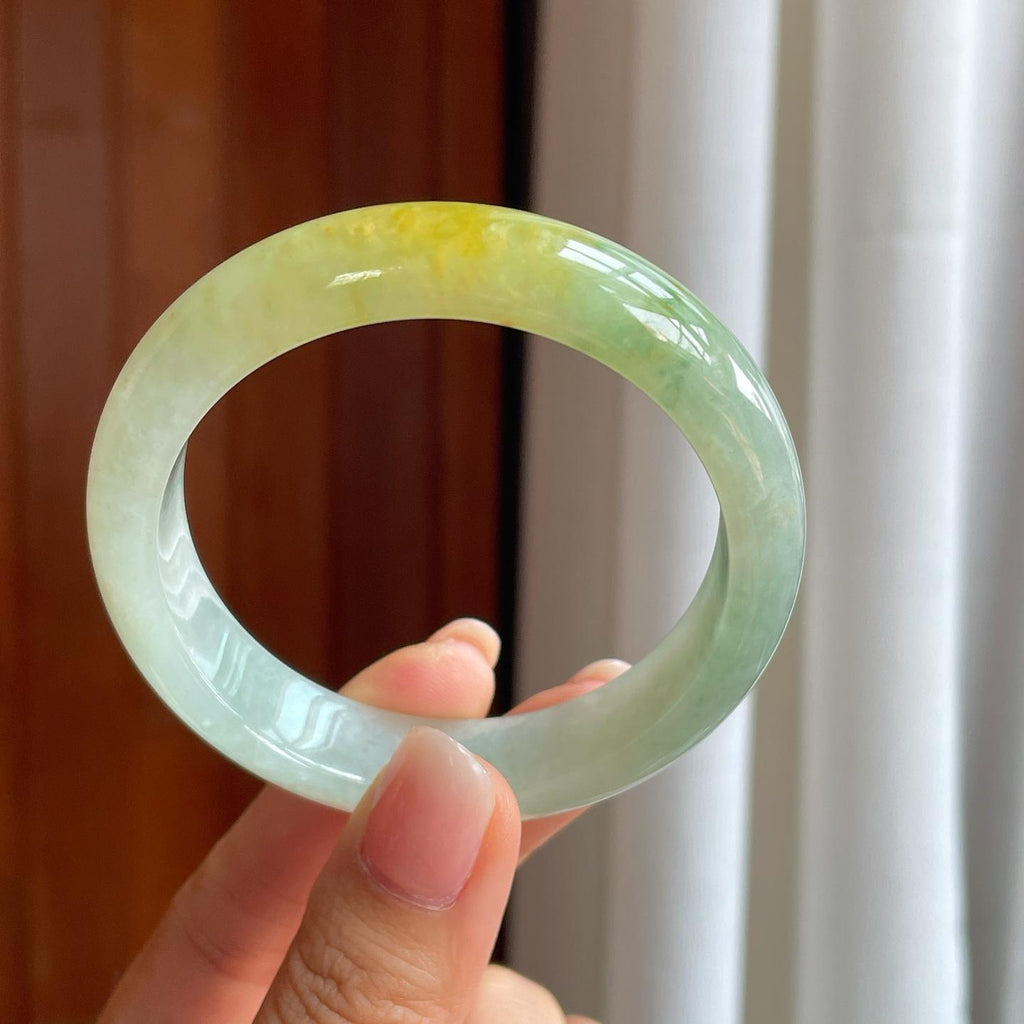 糯冰晴底飘黄翡翠平安镯（54.5mm)（yc397153）