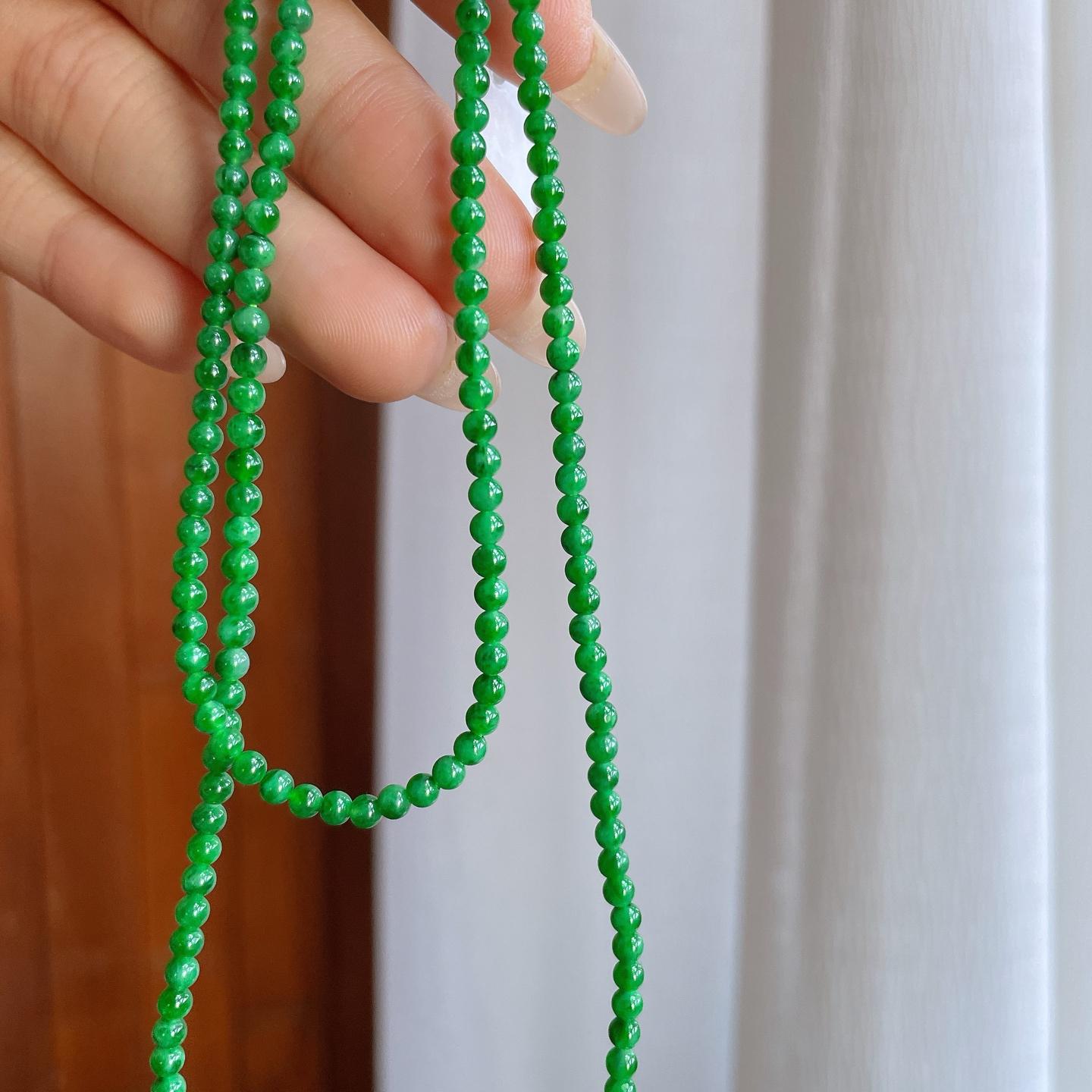 糯冰满绿小米珠翡翠珠串项链（yc239287）