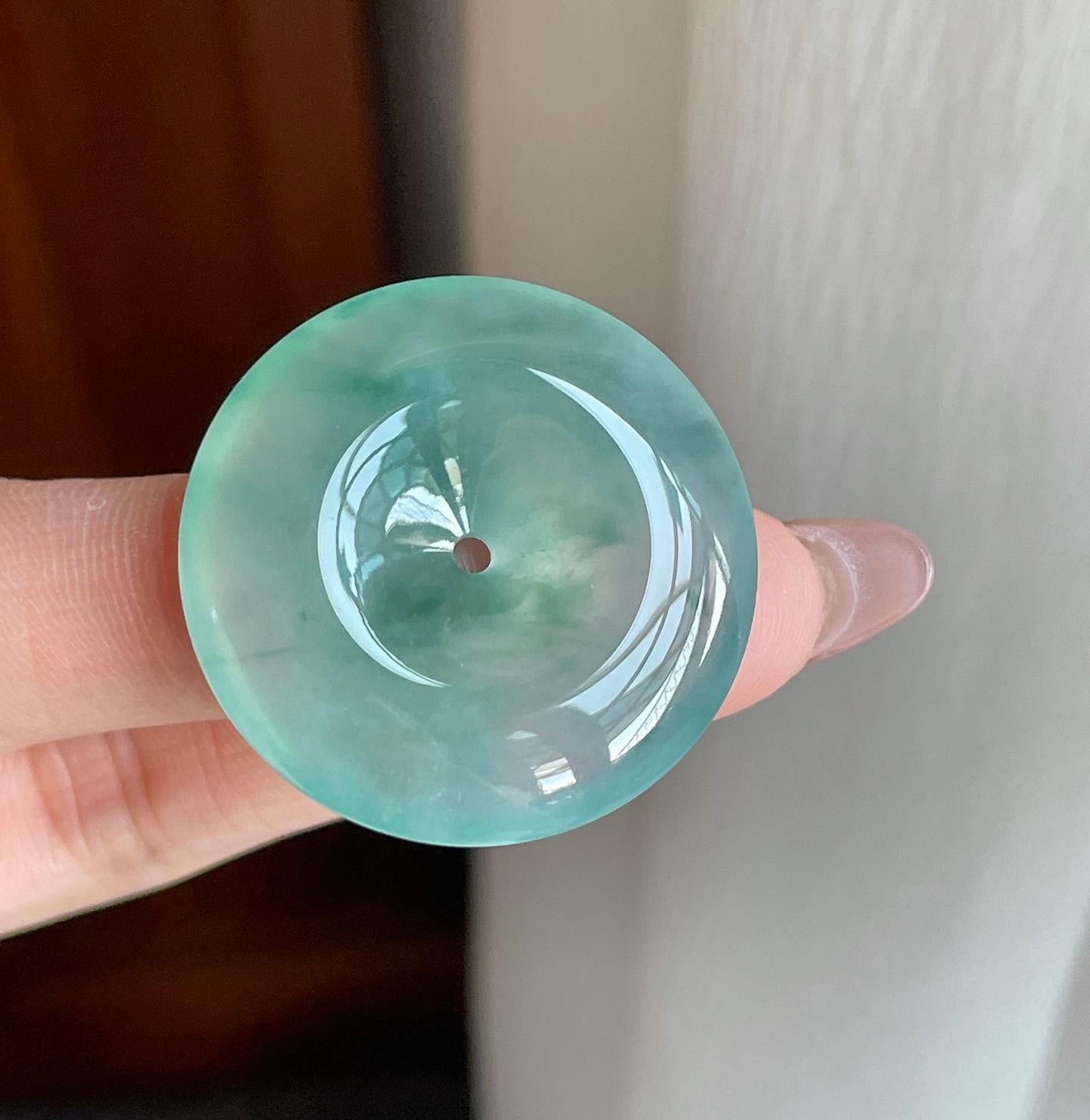 飘花翡翠猫 冰种蓝晴底飘花翡翠平安扣（yc292735） – 思懿家