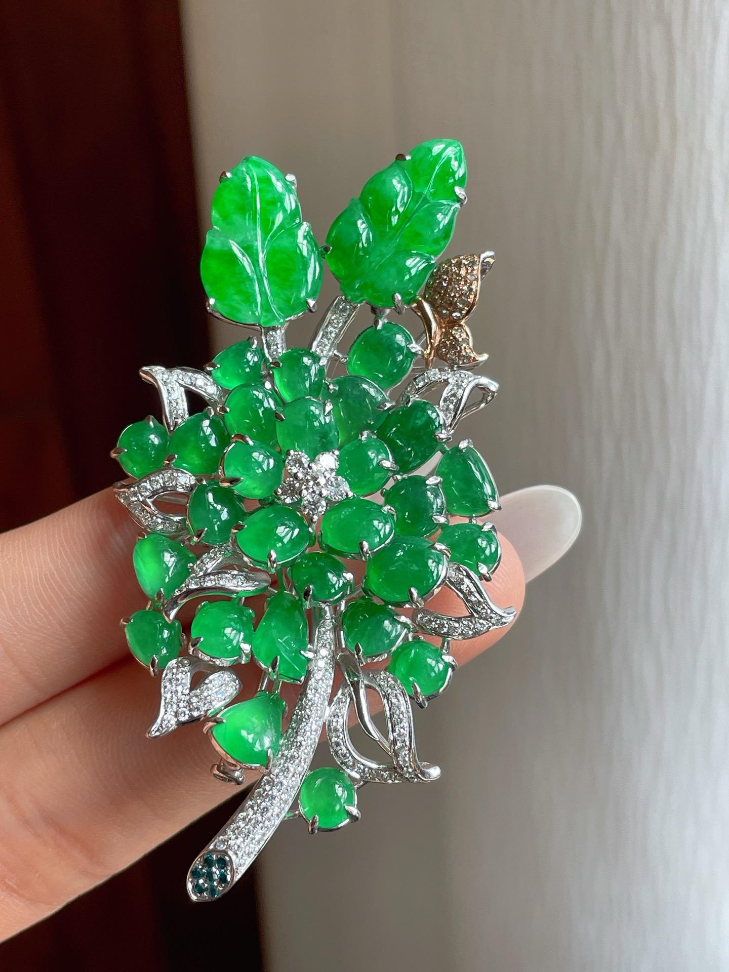 18k金镶冰种满绿胸针（yc261415）