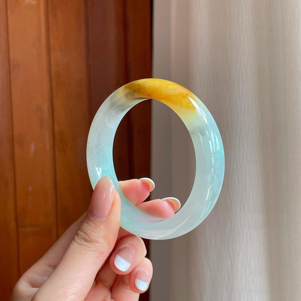 糯冰黄翡特色镯翡翠平安镯（53.8mm）（yc374197）