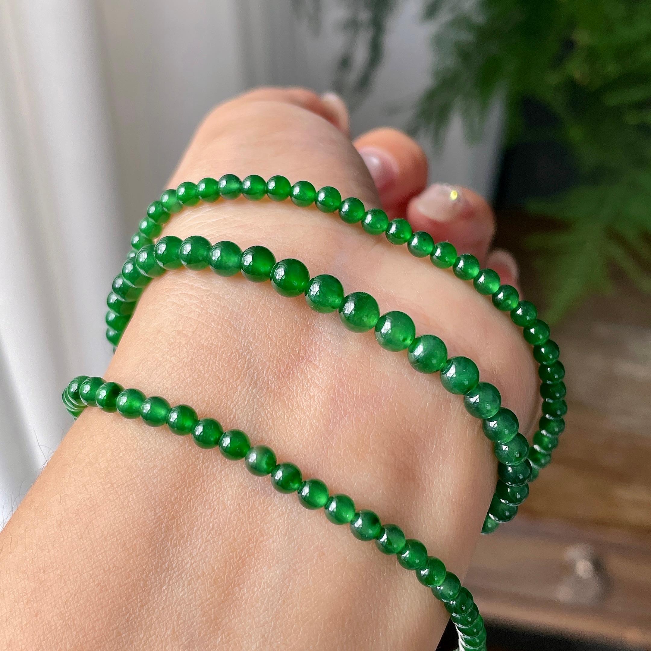 糯冰种满绿小米珠链158颗     天然缅甸A货翡翠（yc355308）