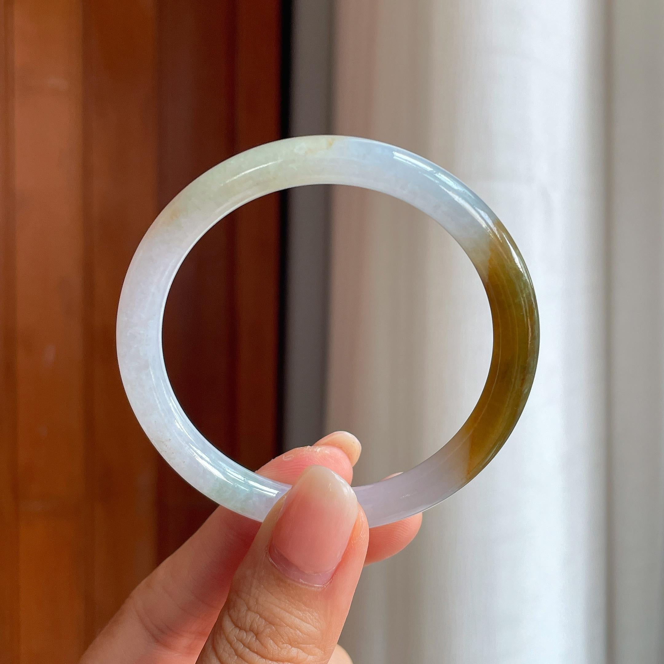 糯冰黄翡圆条翡翠手镯(53.5mm)（yc402810）