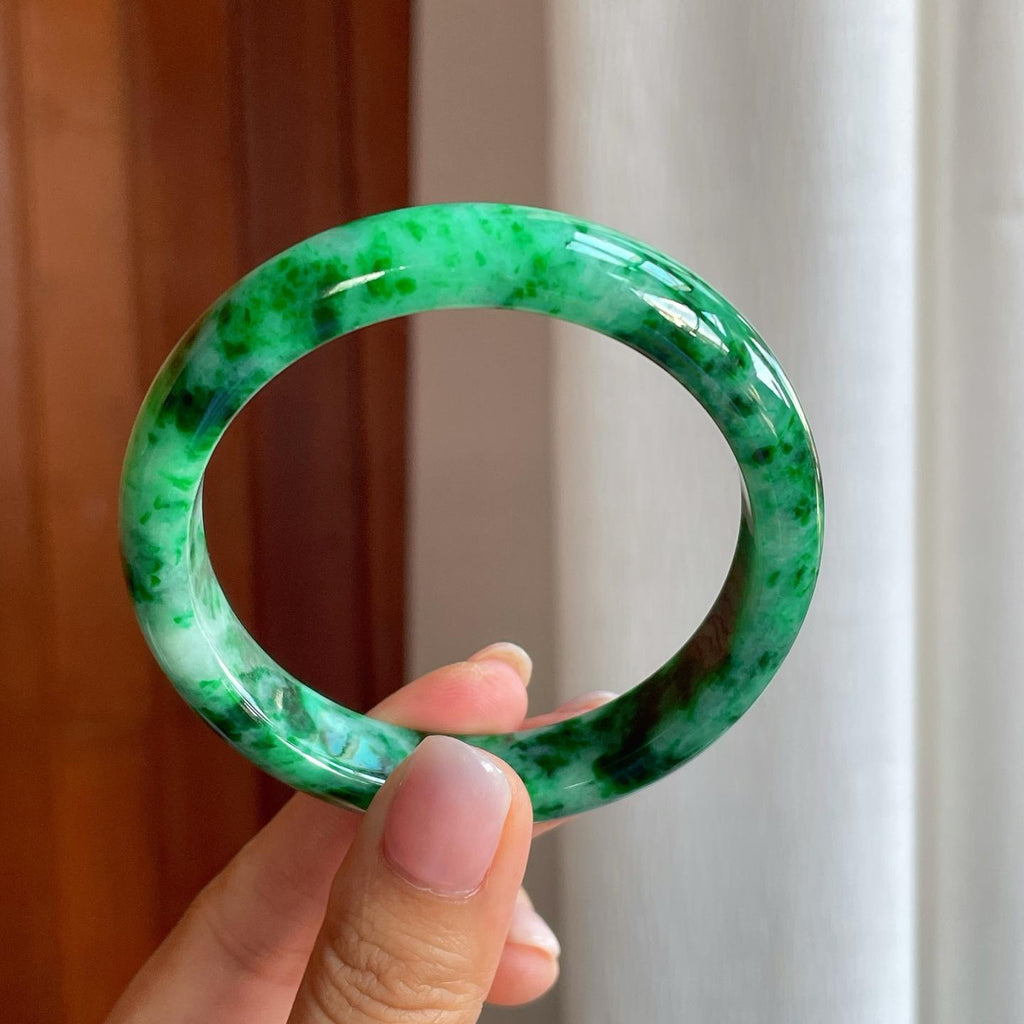 糯冰飘花翡翠平安镯（58mm)（yc386432）