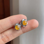 18k金钻镶糯冰黄翡翡翠耳钉（yc257282）