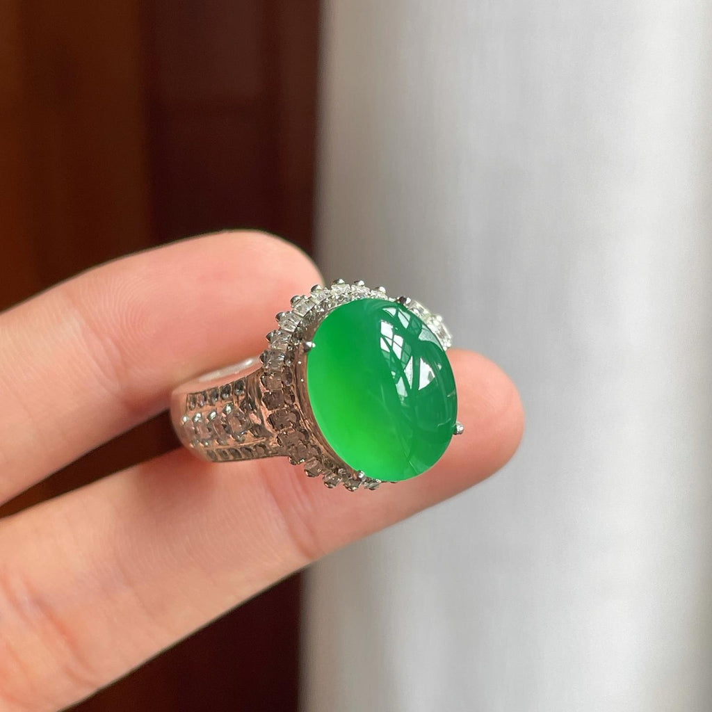 铜托冰种满绿翡翠蛋面（yc257807）