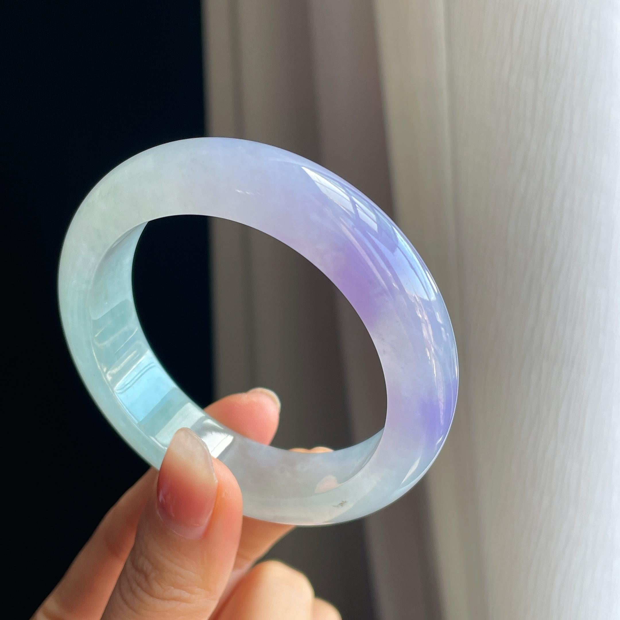 冰种春带彩翡翠平安镯（56.6mm)（yc322747）