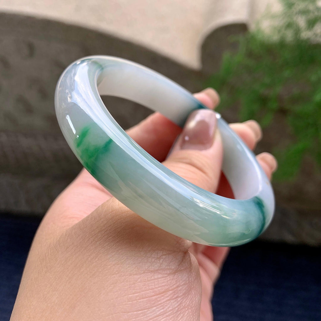 细糯种飘蓝花正圈平安镯 57.5圈口 天然缅甸A货翡翠（yc352946）