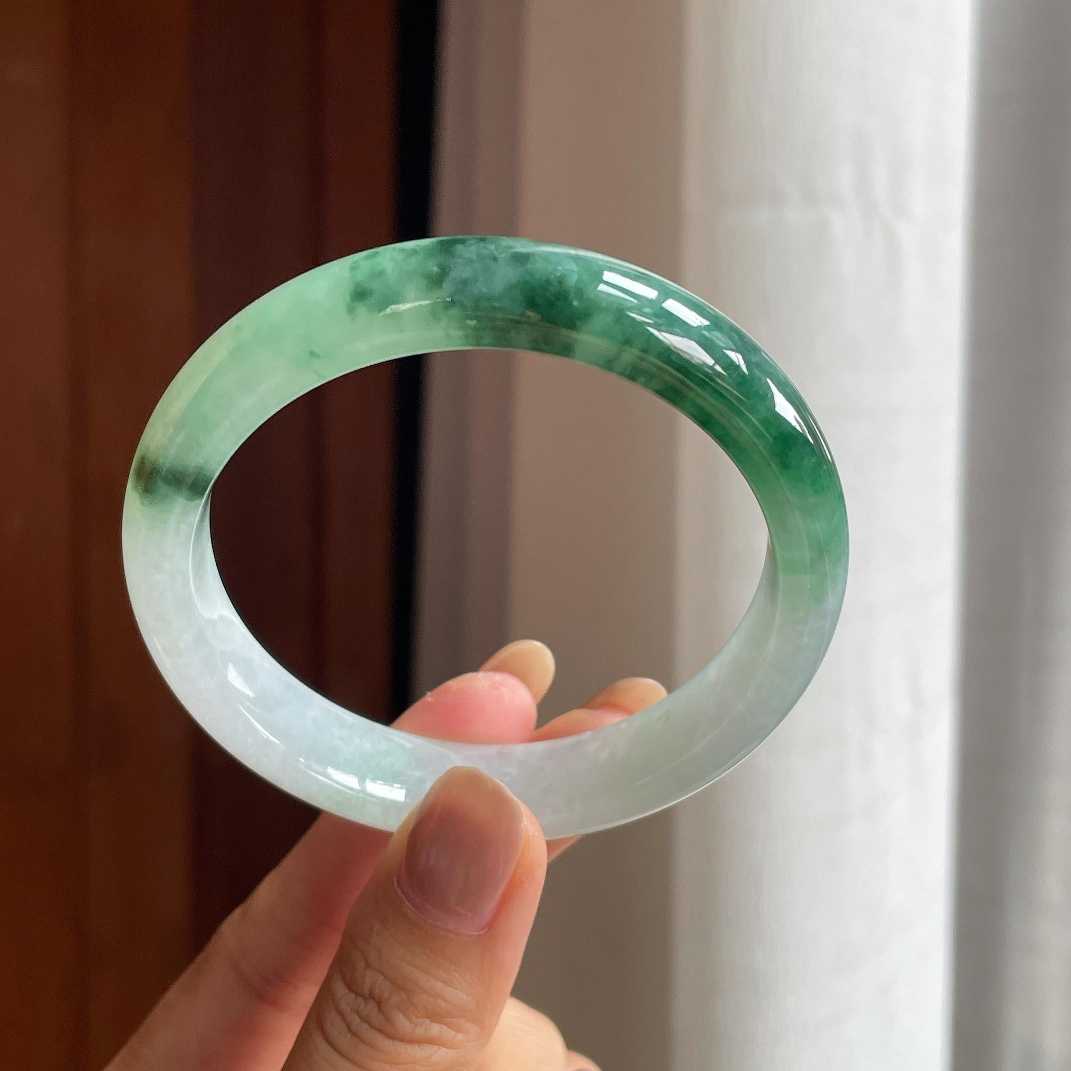糯冰飘花翡翠平安镯(58.2mm)（yc420161）