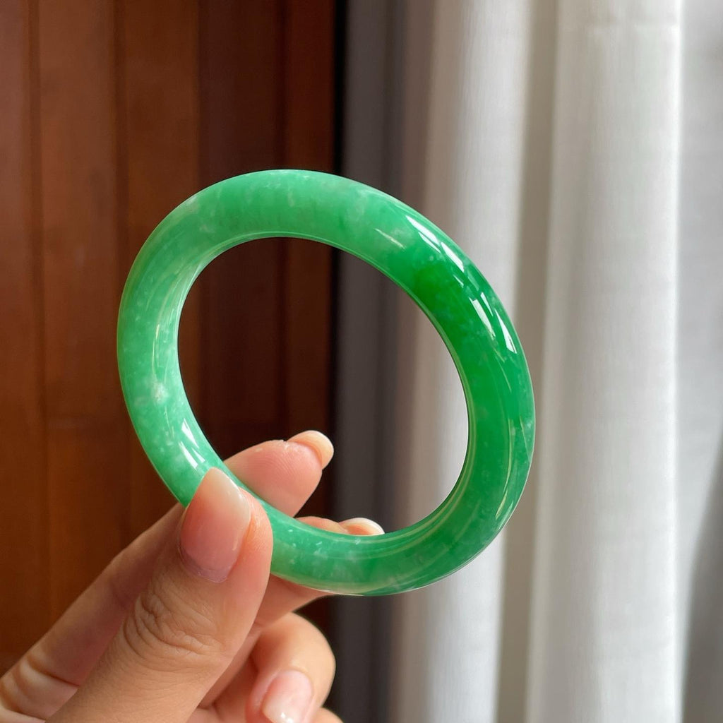 糯冰满绿翡翠圆条手镯（53.5mm）（yc407622）
