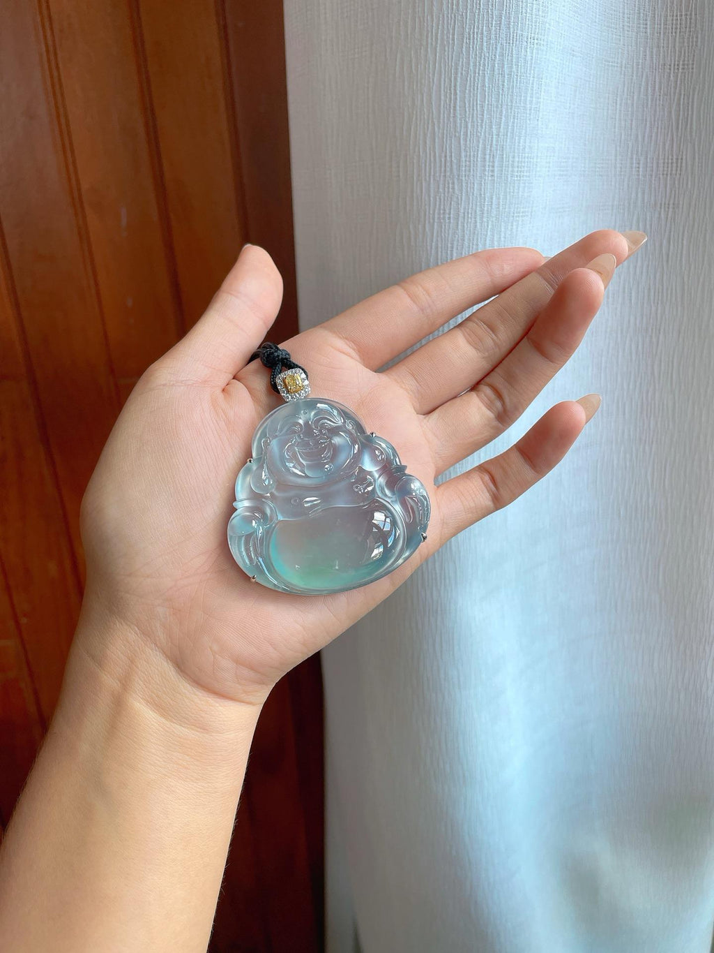 18k金镶冰种蓝底翡翠佛公（yc241844）