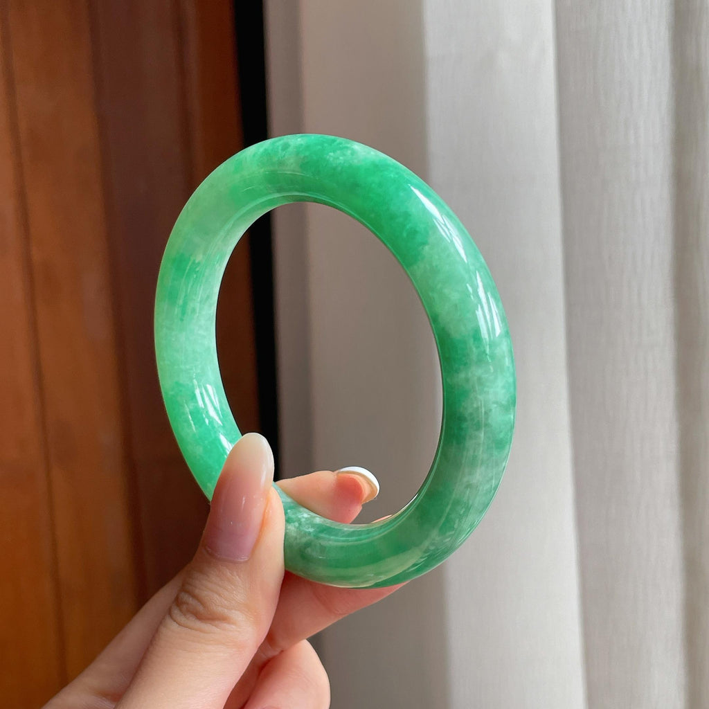 糯冰满绿翡翠圆条手镯（57.5mm)（yc419483）