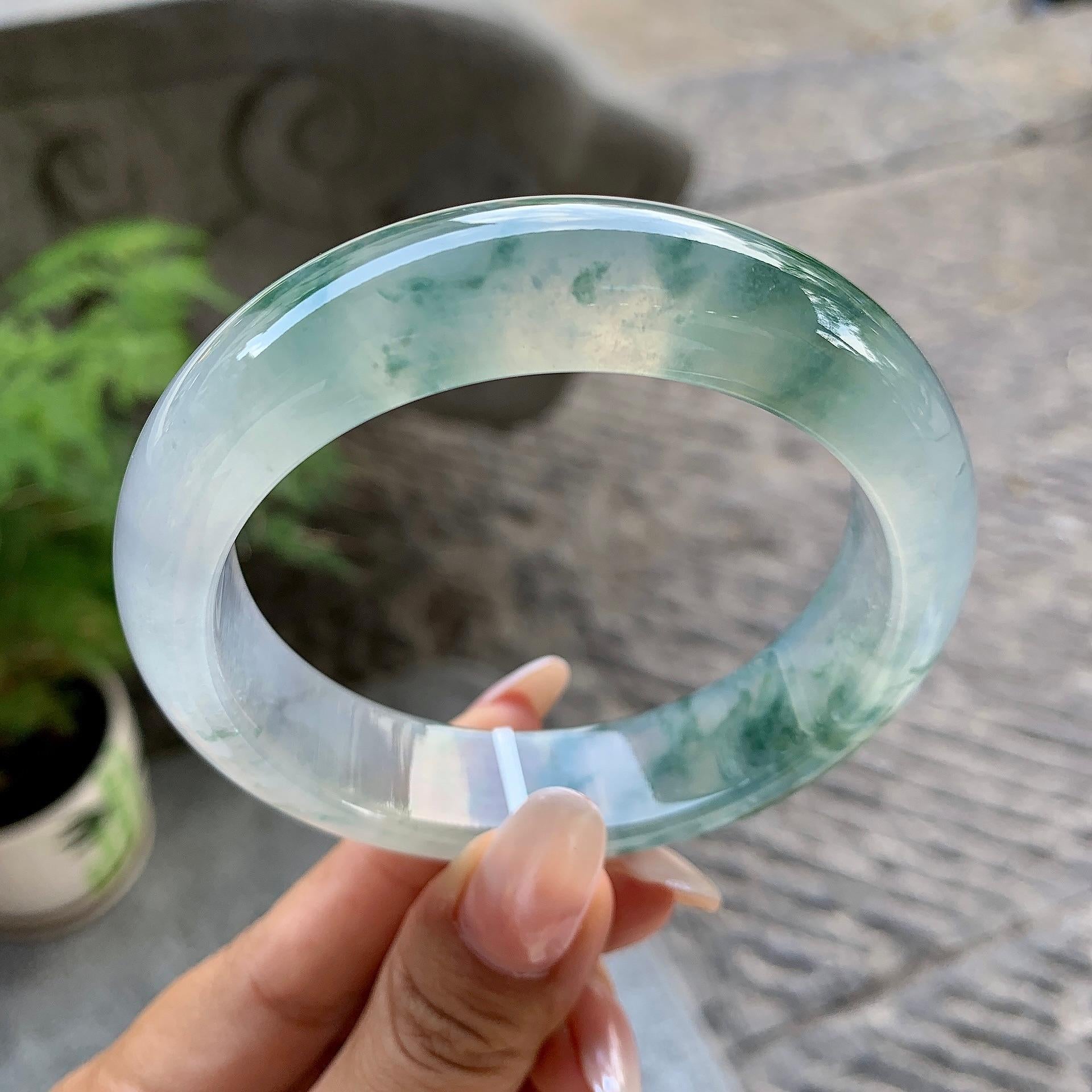糯冰种飘花宽版轮胎手镯（60.1mm）（yc195366）