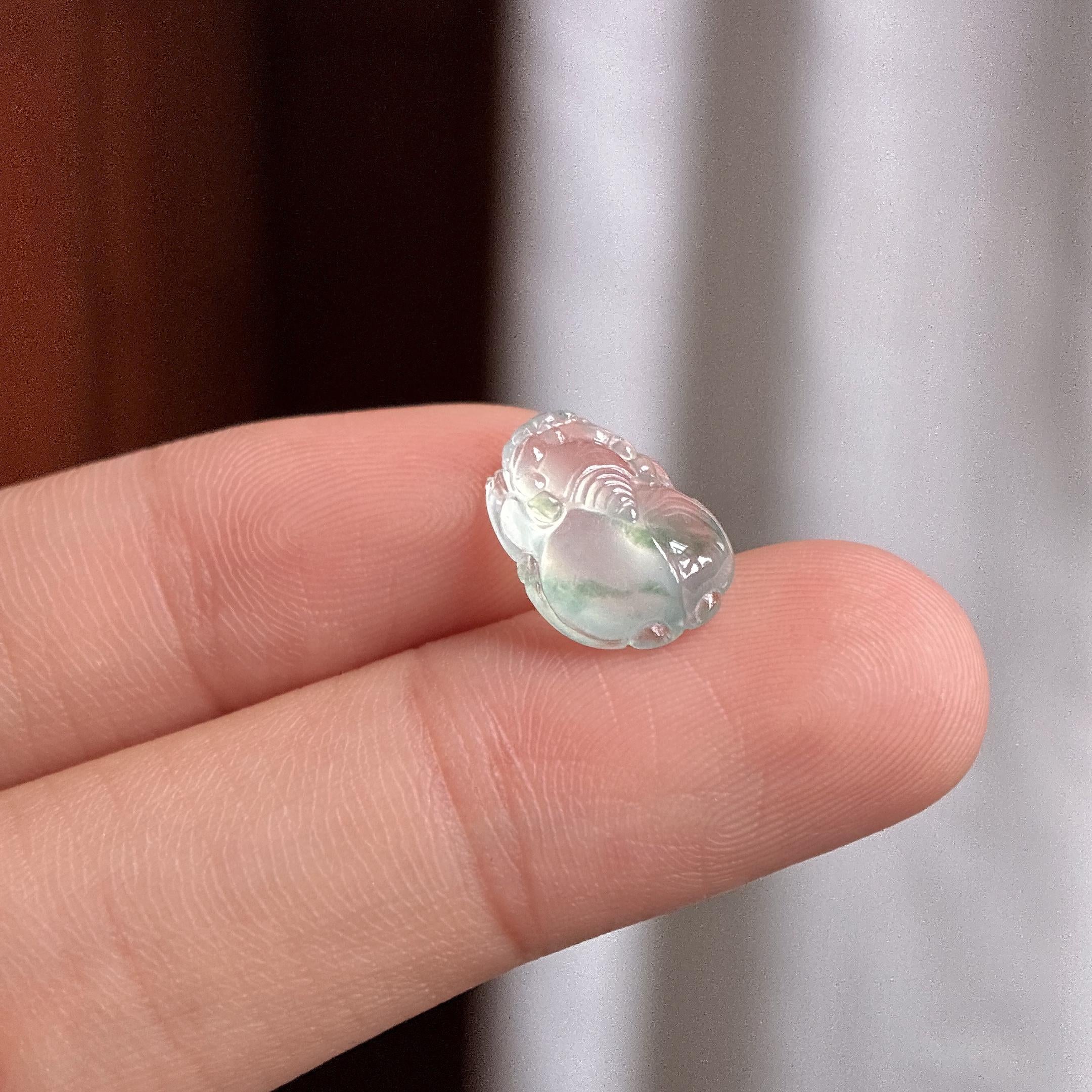冰玻种飘花貔貅裸件 天然缅甸A货翡翠（yc481873）