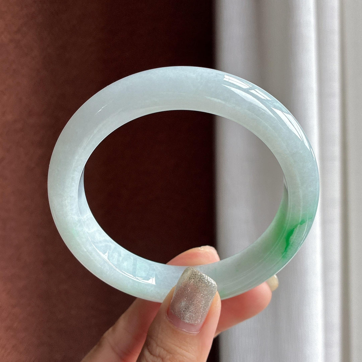 大圈口 糯冰带色正圈平安镯 60圈（yc774854）
