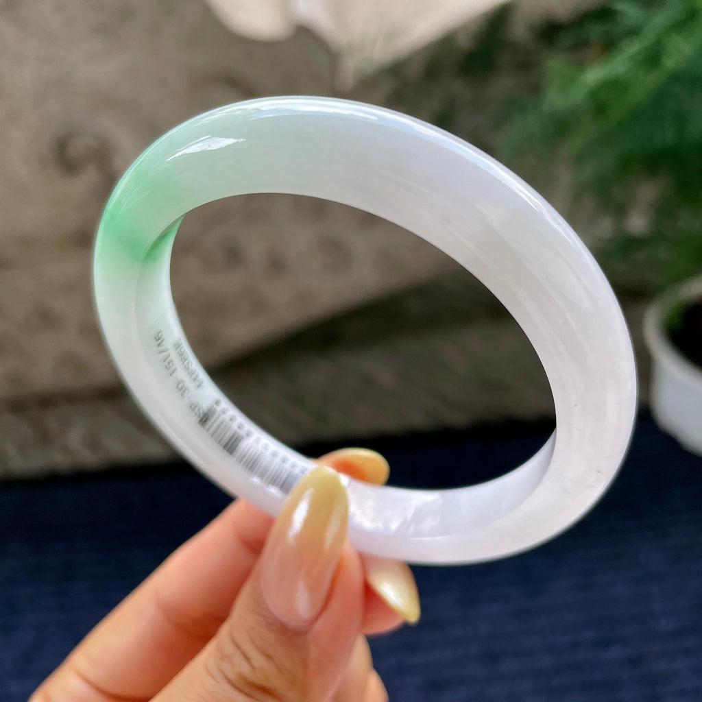 细糯种飘绿正圈平安镯55.8圈 天然缅甸A货翡翠（yc464105）