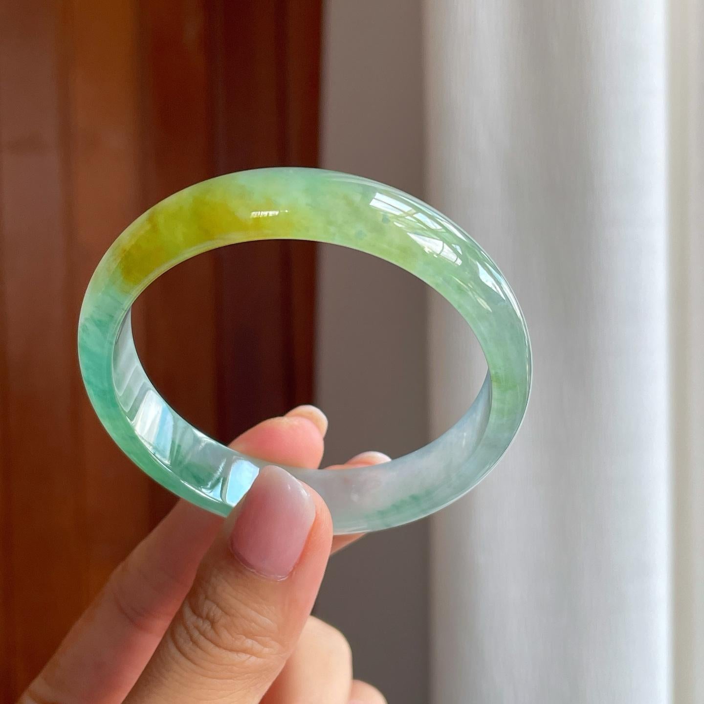冰种黄加绿翡翠平安镯（56mm)（yc382843）