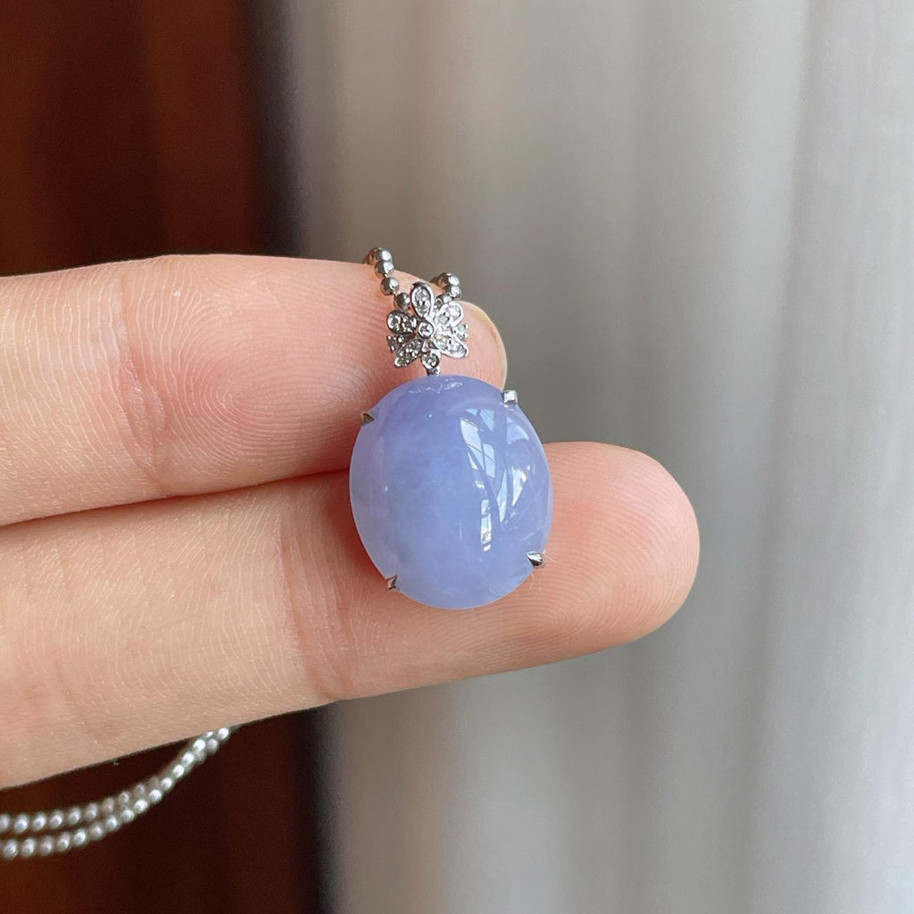 18k金钻镶糯冰翡翠蛋面吊坠（yc255692）