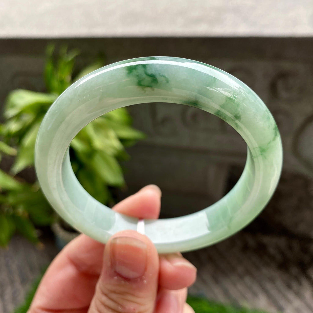 细糯种飘蓝绿花正圈平安镯55.3圈口 天然缅甸A货翡翠（yc317272）