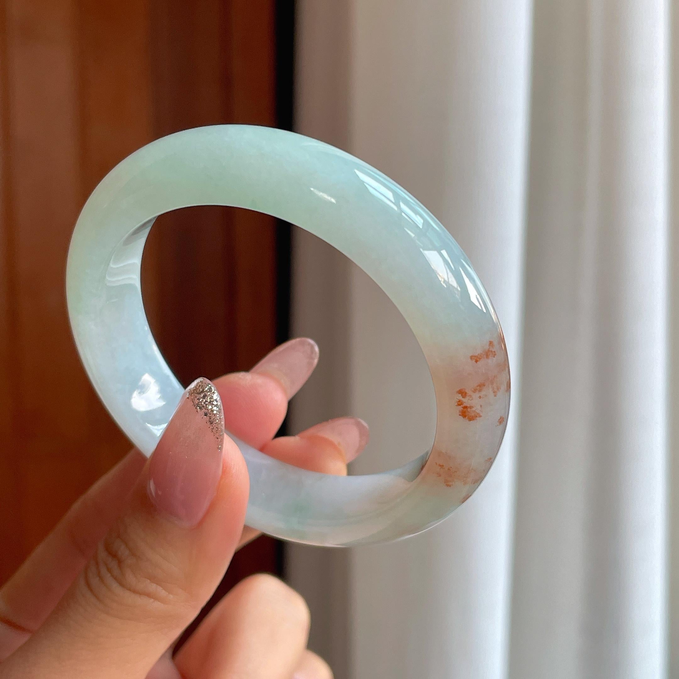 糯冰红翡特色翡翠平安镯（53mm）（yc356521）