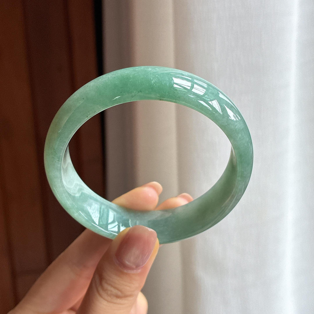 糯冰晴底宽版翡翠平安镯56圈天然缅甸A货翡翠（yc439481）