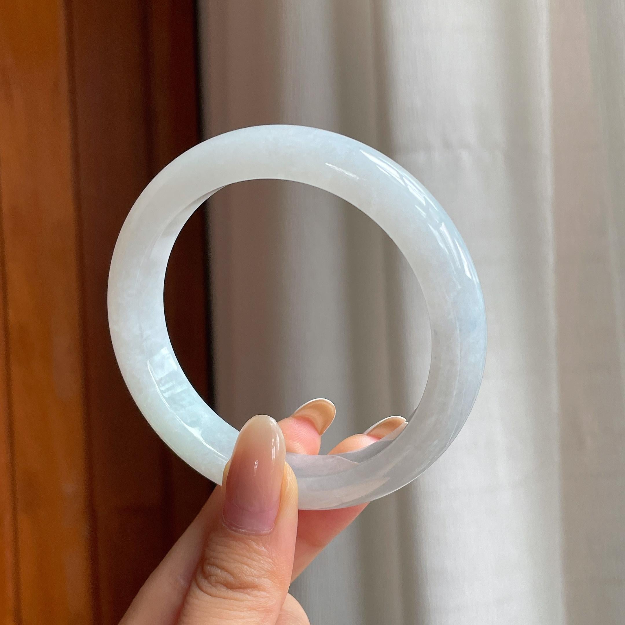 糯冰白月光洒金翡翠平安镯（59mm)（yc426578）