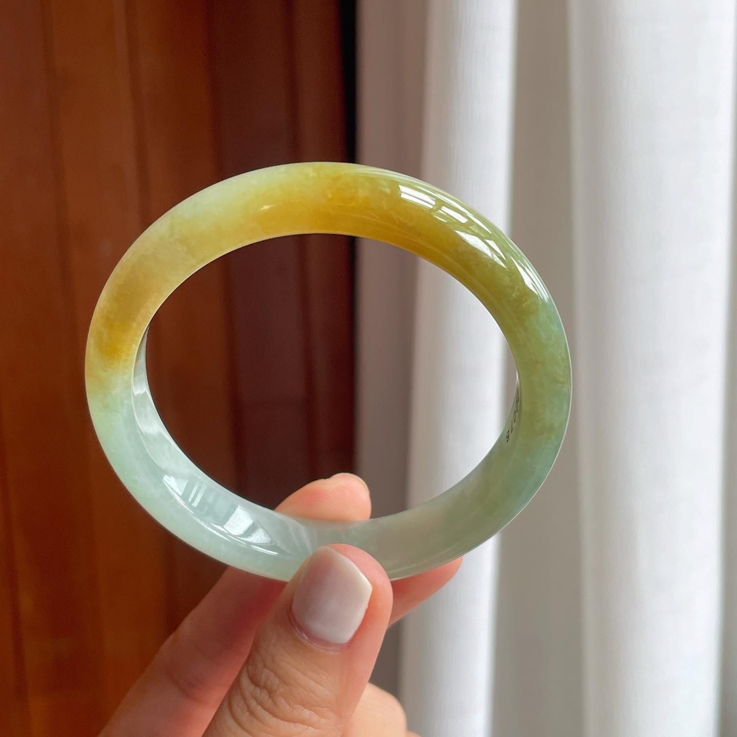 糯冰黄翡翡翠平安镯（57.8mm）（yc249158）