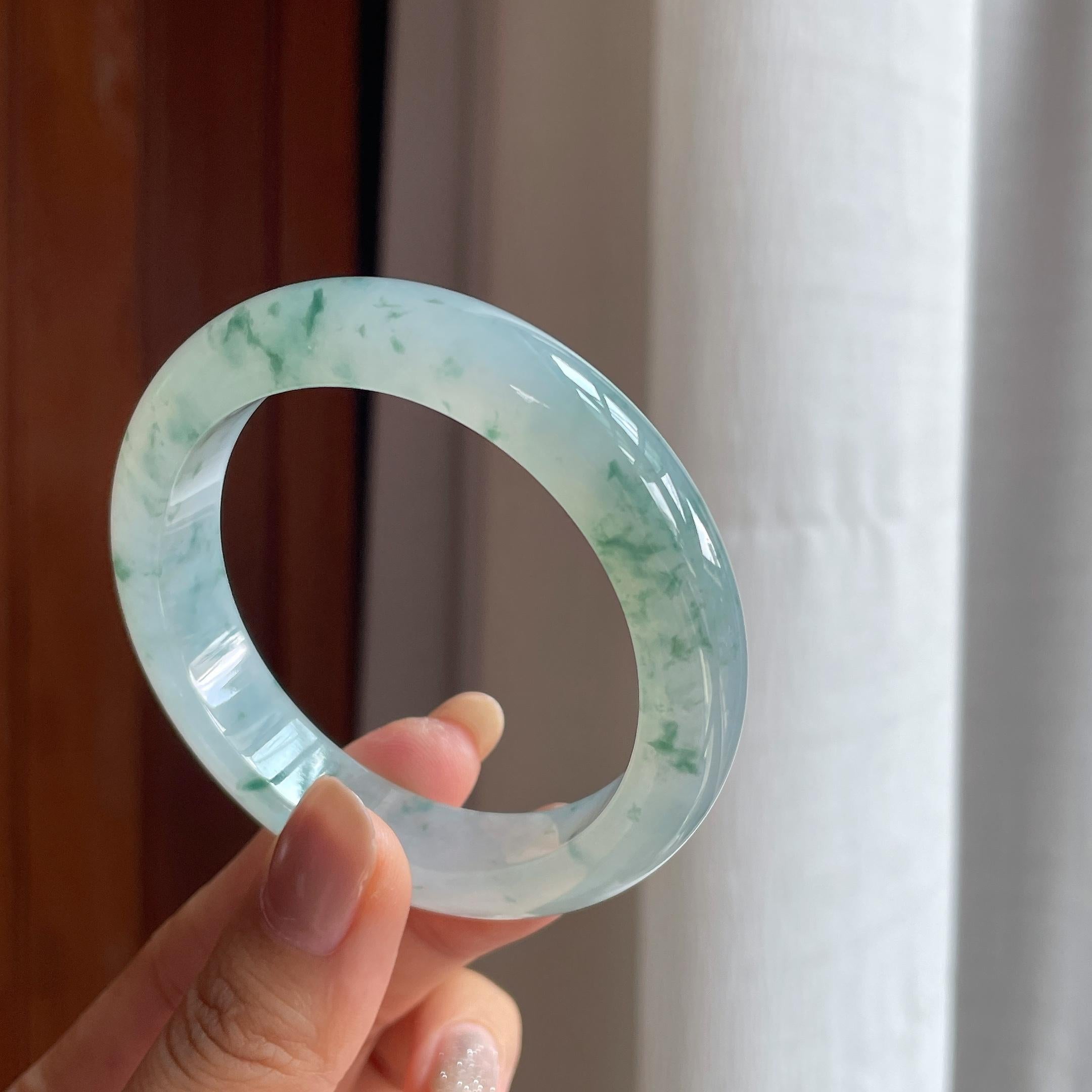 冰种飘花翡翠平安镯(54mm)（yc415378）