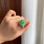 铜托冰种满绿翡翠蛋面（yc257807）