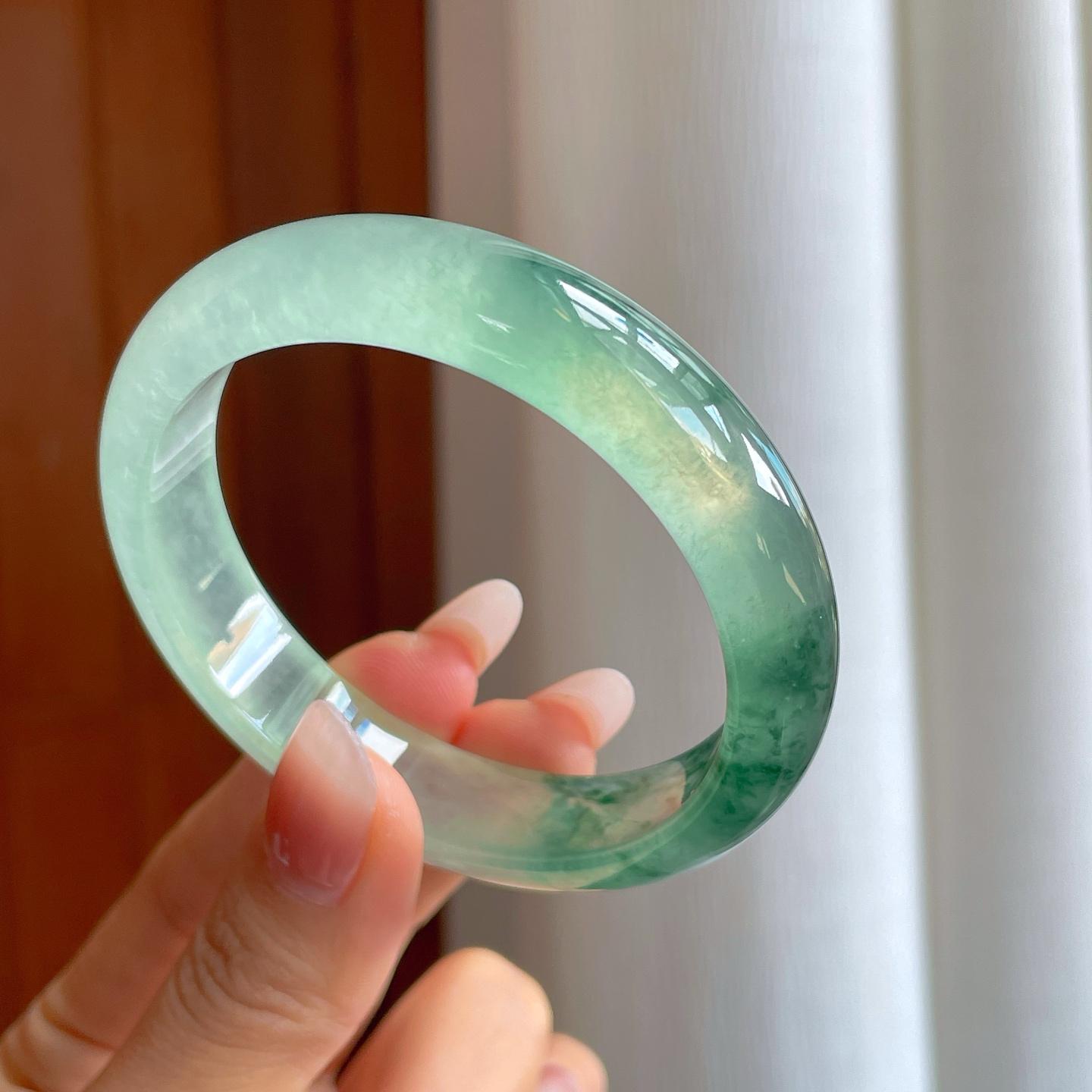 冰玻种飘花翡翠平安镯（57mm）（yc310755）