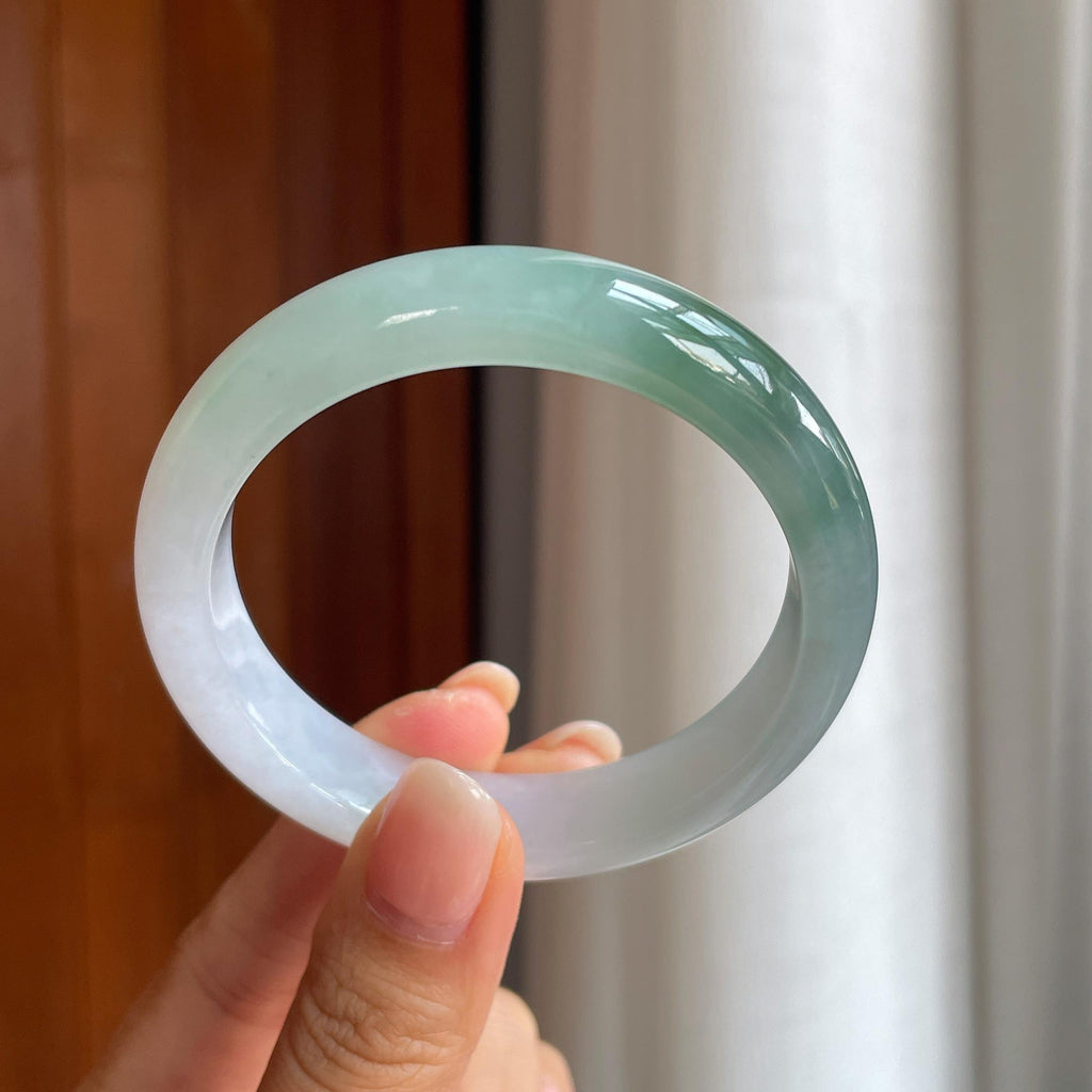 糯冰种半山半水翡翠平安镯(55.5mm)（yc414420）