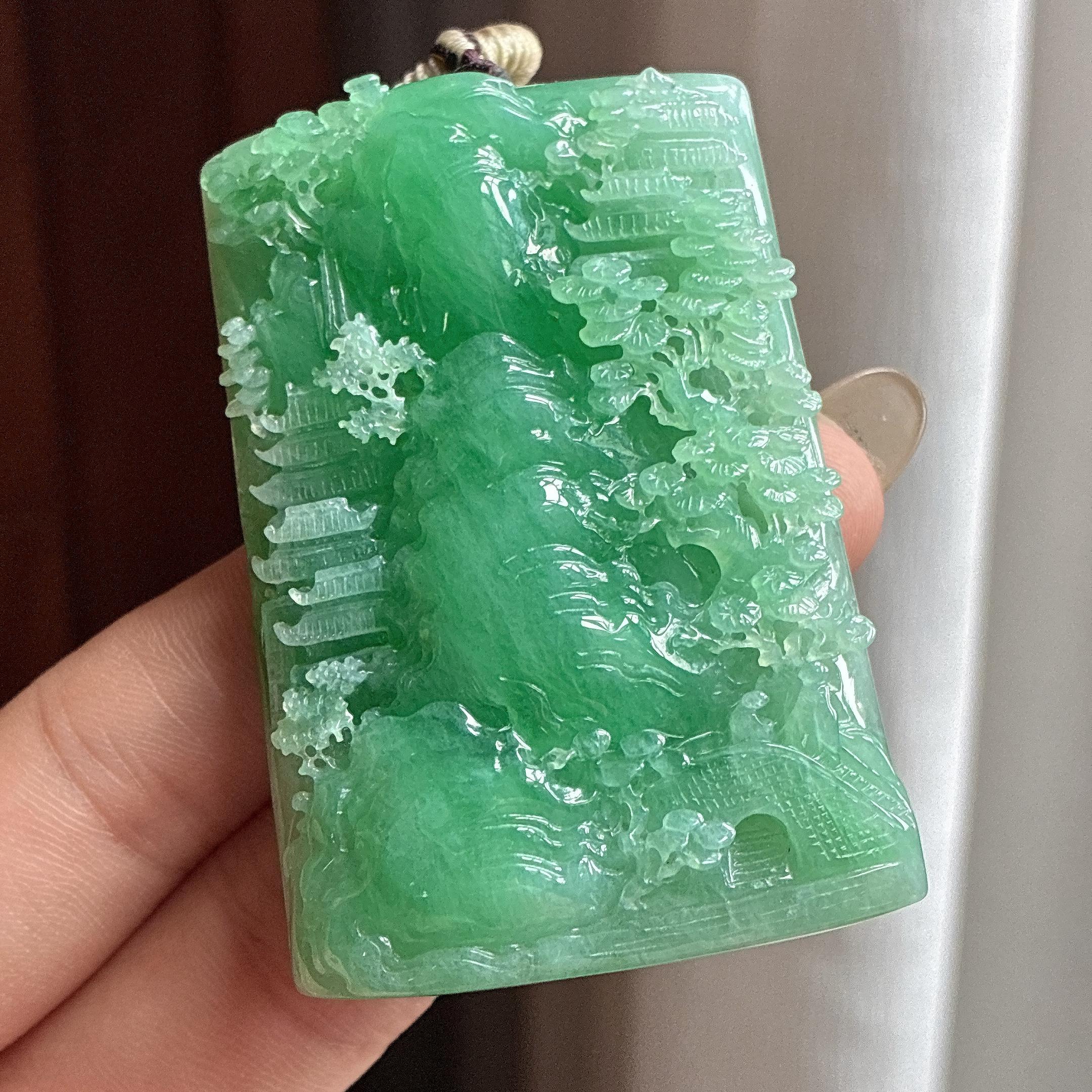 糯冰果绿山水牌挂件 天然缅甸A货翡翠（yc499252）