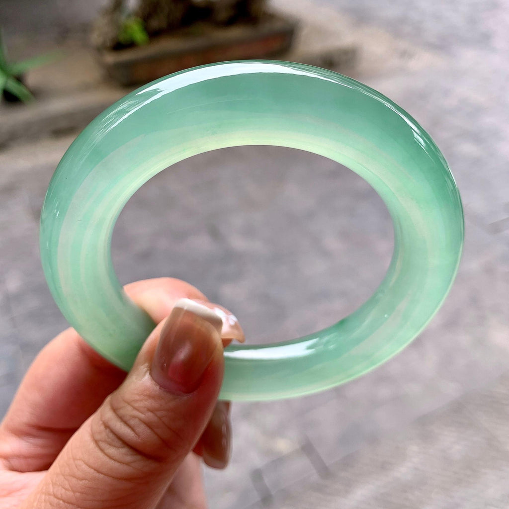 厚装饱满 冰种晴水飘绿花圆条手镯 57圈口 天然缅甸A货翡翠（yc378785）