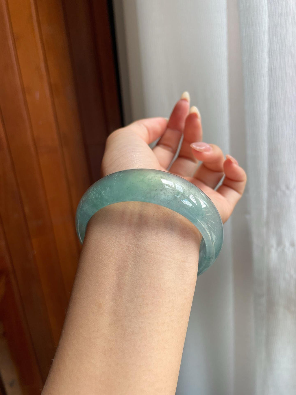 冰玻种飘花翡翠宽版平安镯（57mm）（yc210150）