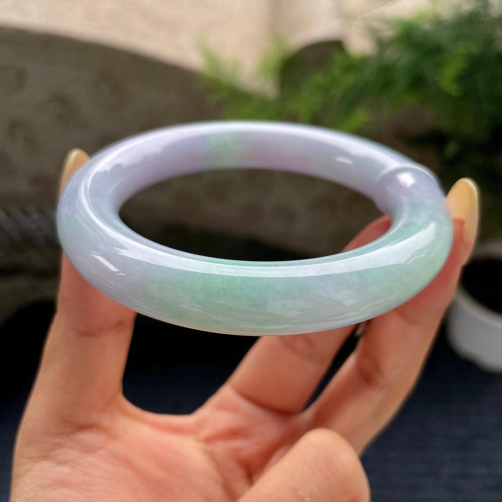 细糯种春彩圆条手镯57.3圈 天然缅甸A货翡翠（yc489142）