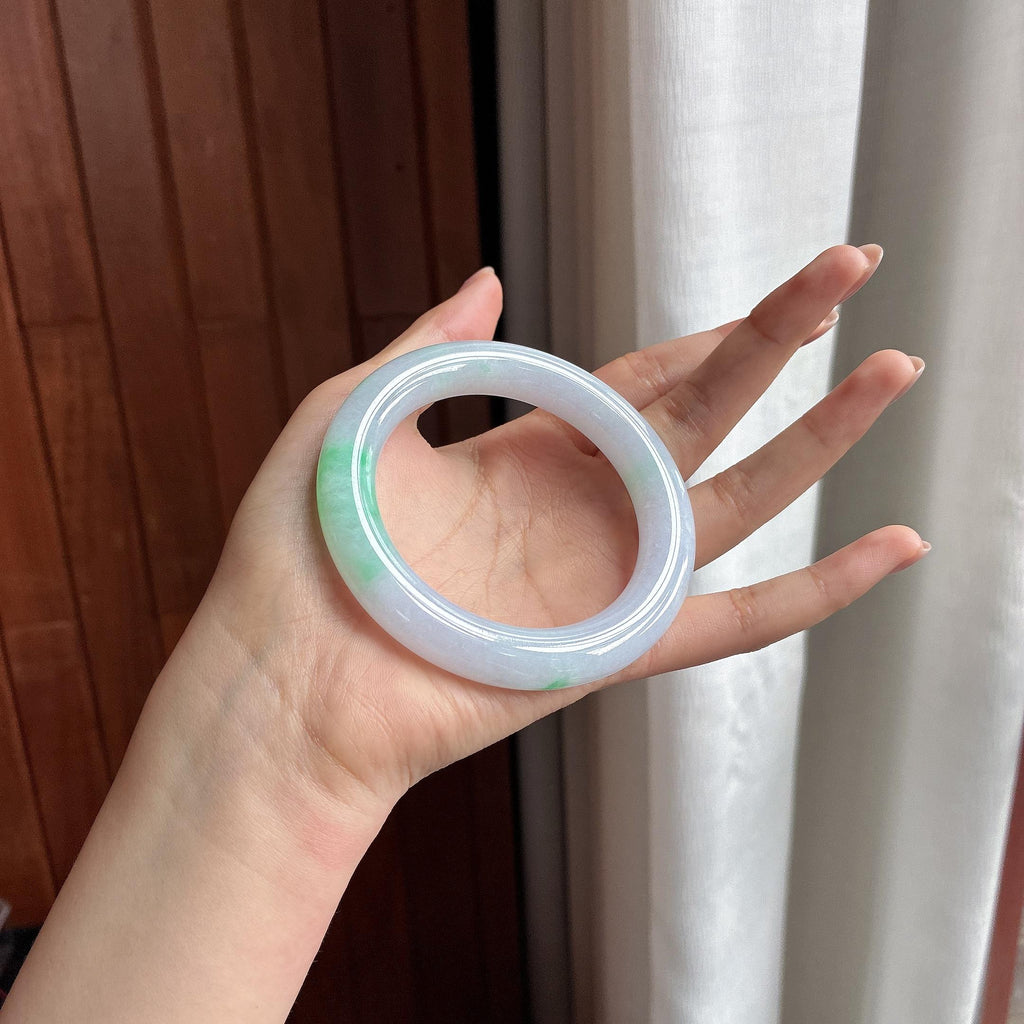 糯冰带色圆条手镯 56圈 天然缅甸A货翡翠（yc522309）