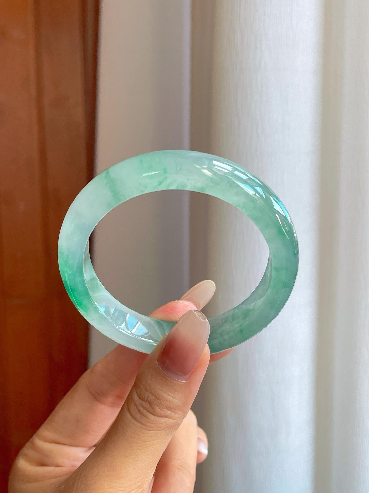 冰种晴水飘花翡翠平安镯（55.6mm）（yc268255）