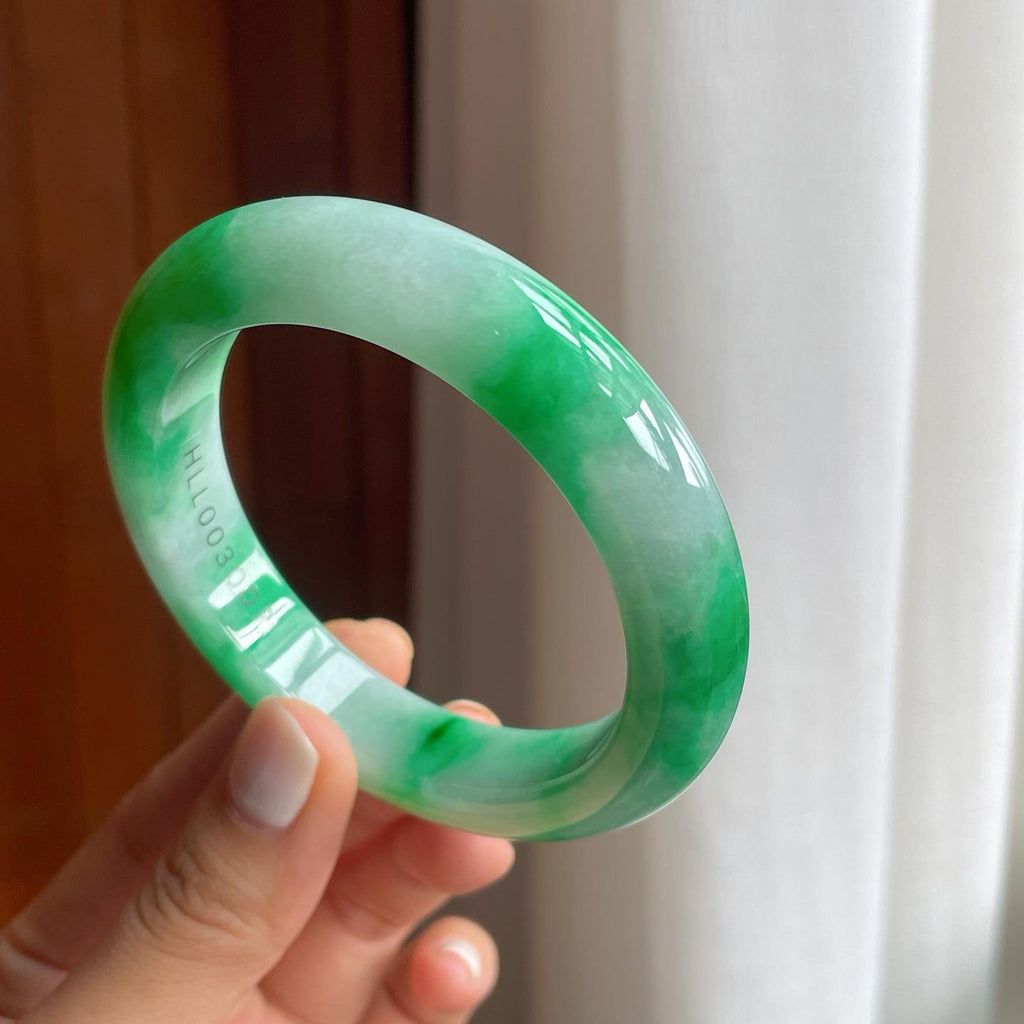 糯种带色翡翠平安镯（59mm）（yc249154）