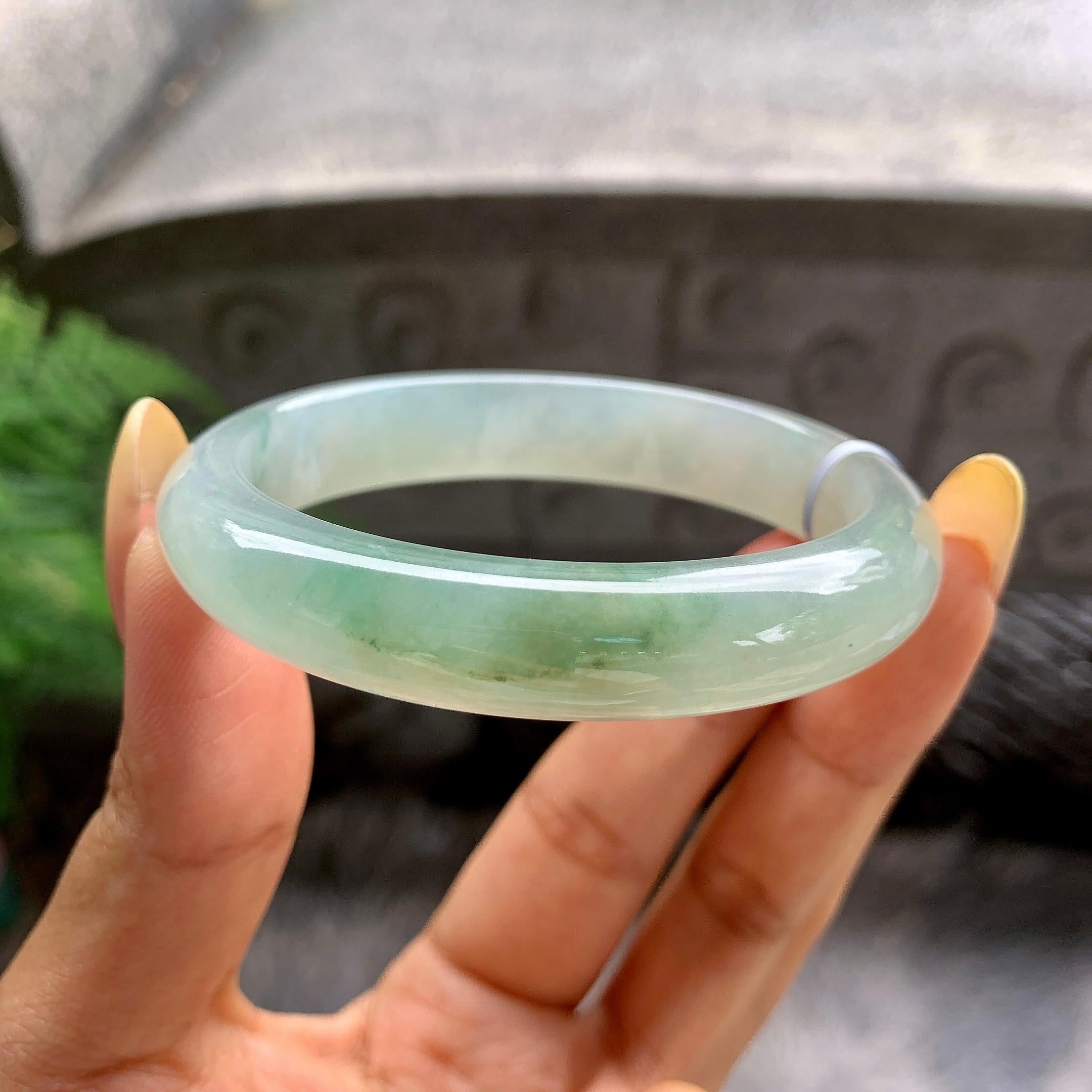 细糯种带底色正圈平安镯54.2圈 天然缅甸A货翡翠（yc481900）
