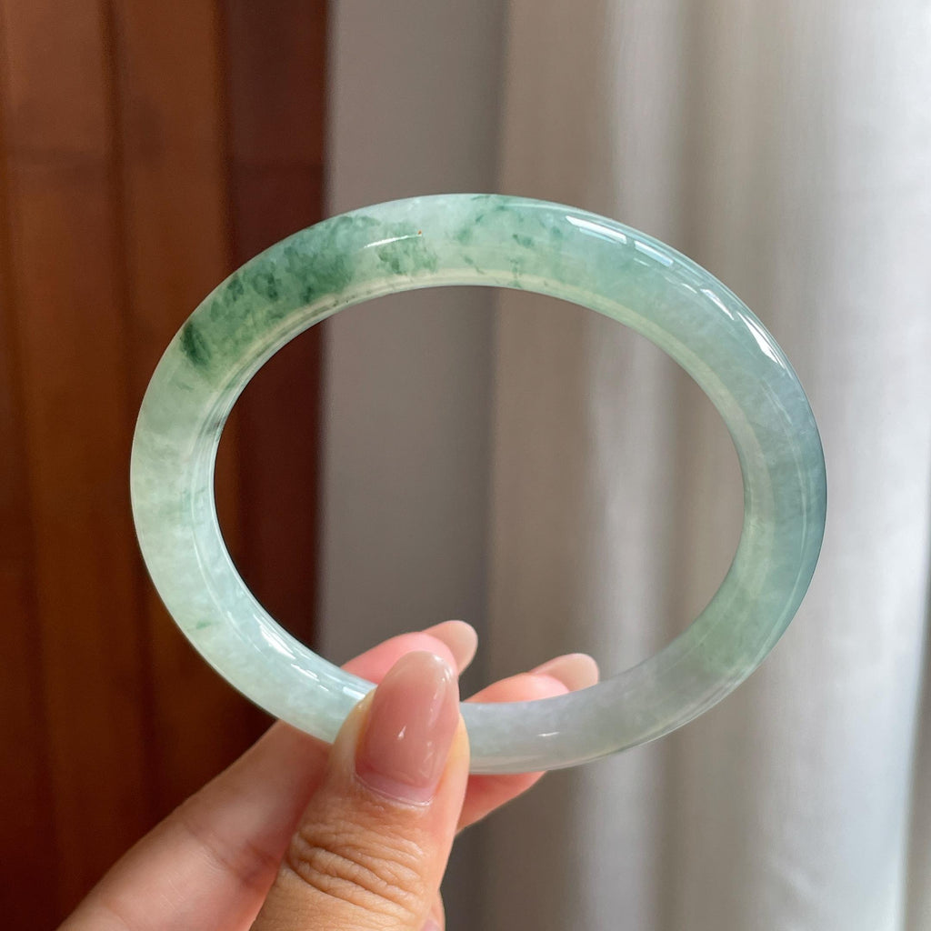 糯冰飘花圆条手镯 58圈 天然缅甸A货翡翠（yc528503）
